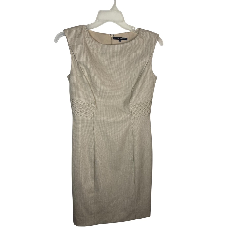 Antonio Melani Apolonia Dress 6 Acorn Tan Cream Houndstooth Linen Blend Midi New